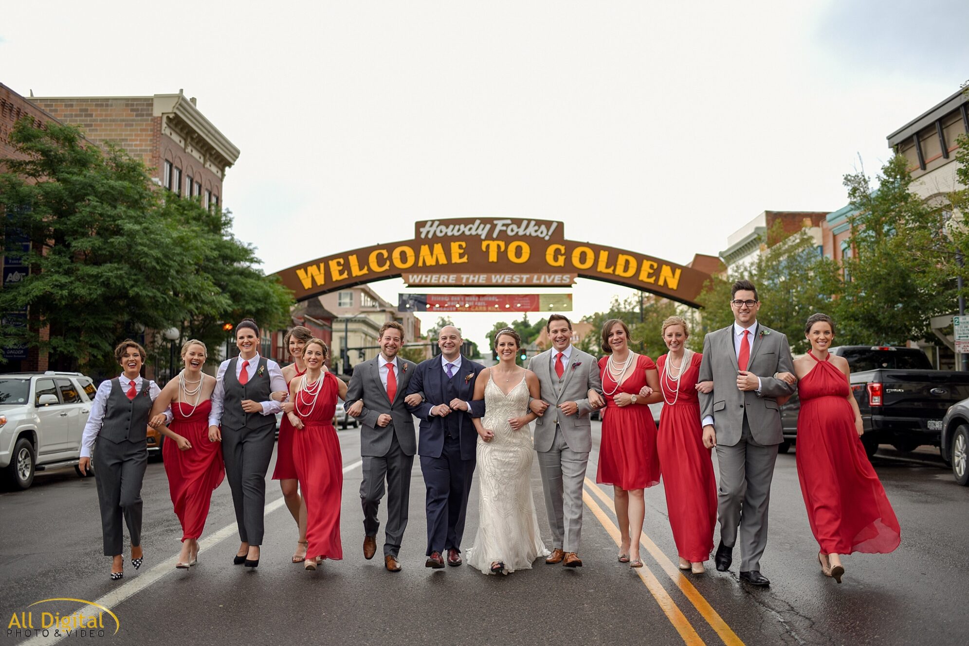 Bridal Party Photos in Downtown Golden photographed by All Digital Studios