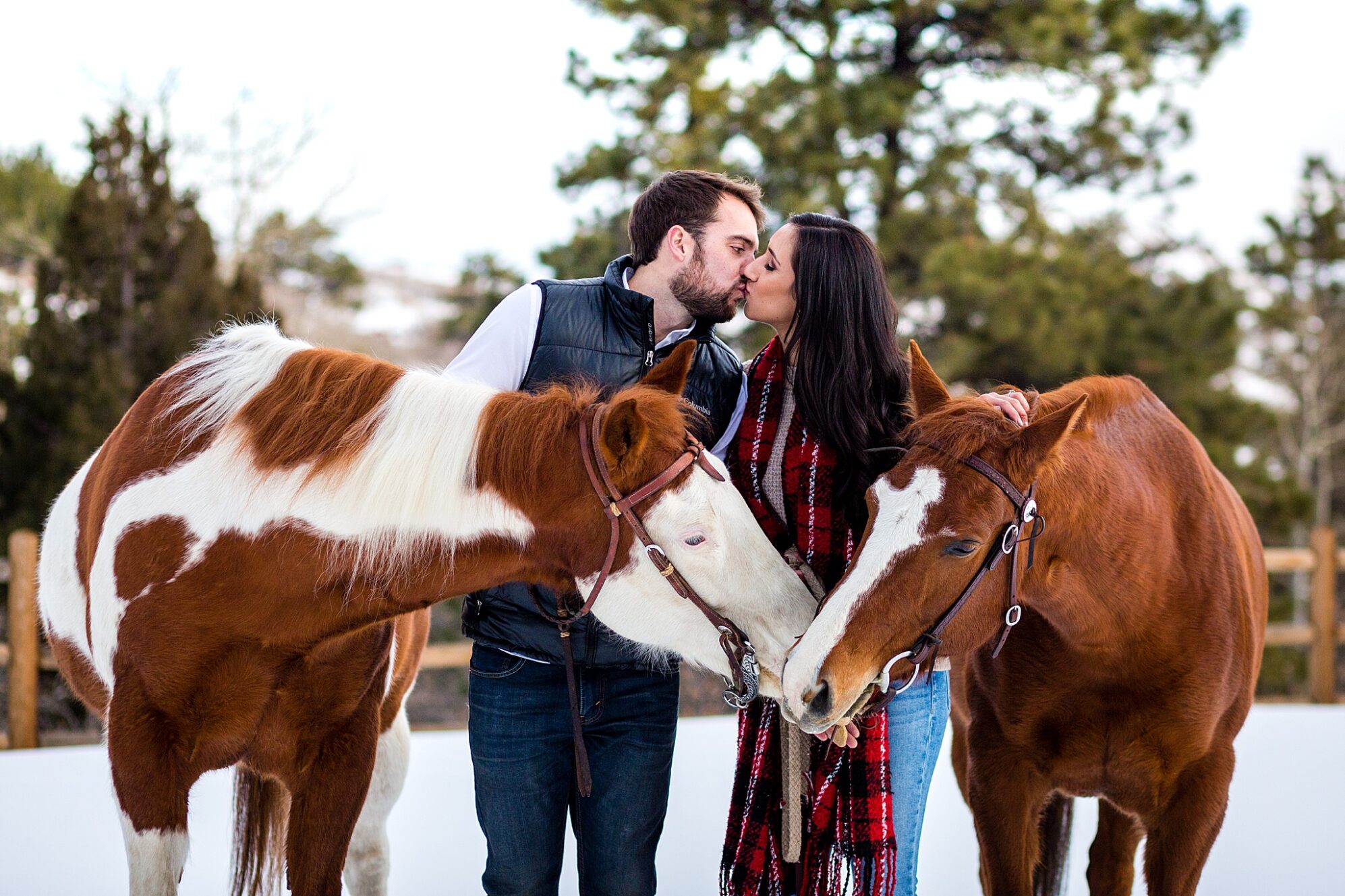 Morrison Private Ranch Engagement Session with Horses. Colorado Engagement Photography by All Digital Photo & Video. Morrison Engagement Photography, Horse Engagement Session, Ranch Engagement Session, Colorado Engagement Photos, Mountain Engagement Photos, Winter Engagement Photos, Snowy Engagement Photos, Mountain Engagement Photography, Denver Engagement Photography, Rocky Mountain Engagement